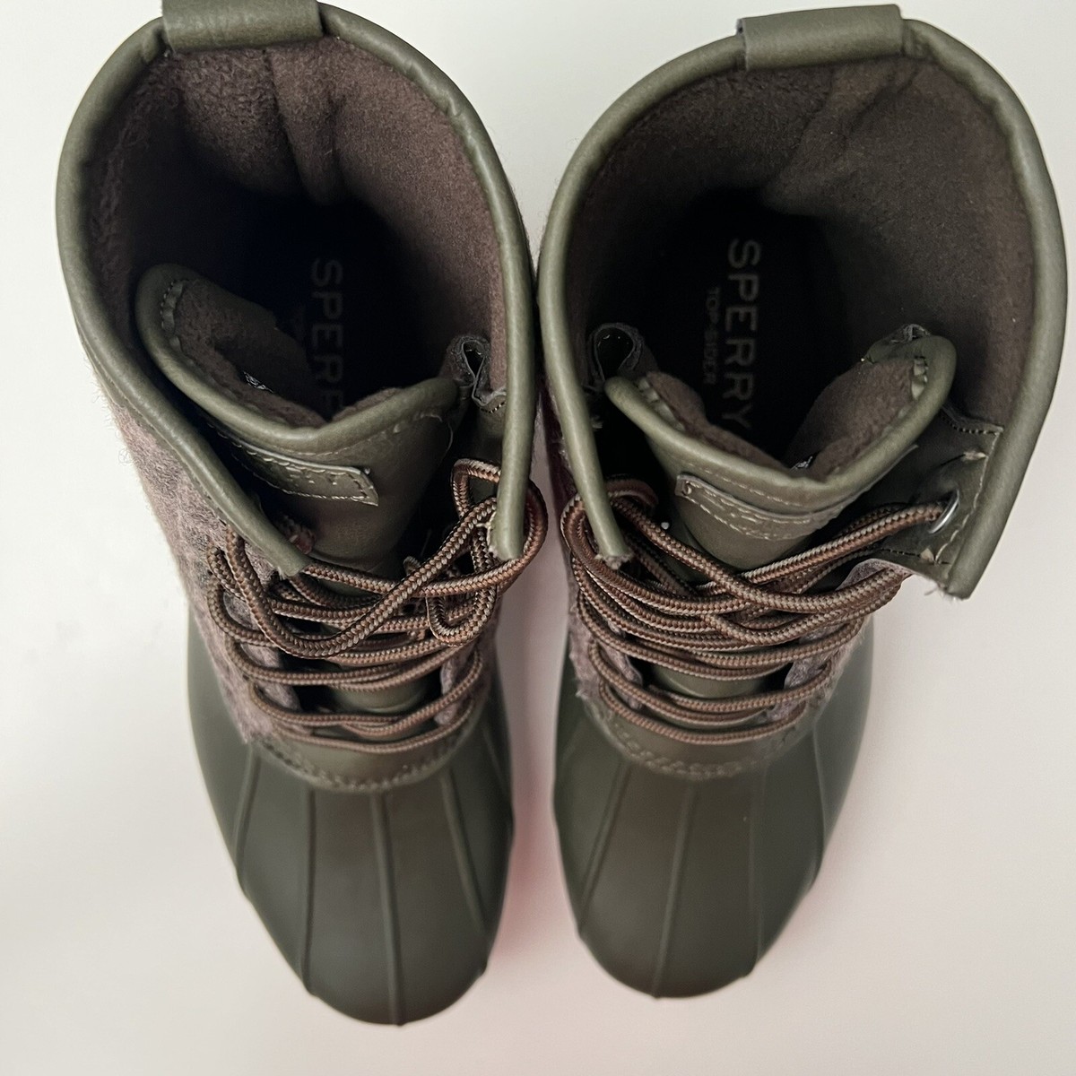 Sperry Saltwater Rain Boots Olive Green/Camouflage Water Resistant Men’s Size 10 Drake Waterfowl Throwback 80 Waterproof Canvas Duck Boot main image 4