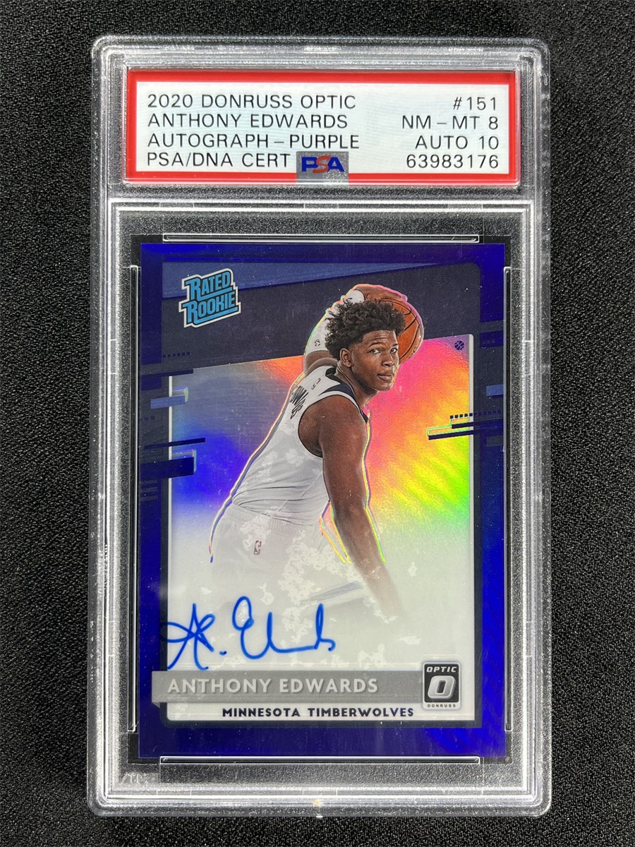 2020-21 Panini Donruss Optic Anthony Edwards Purple Rated Rookie RC PSA 10 Auto