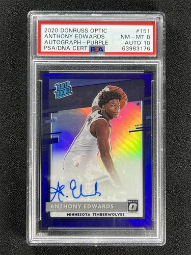2020-21 Panini Donruss Optic Anthony Edwards Purple Rated Rookie RC PSA 10 Auto