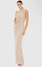 Mac Duggal 26694 Size 14 Rose Pink One Shoulder Sequined Full Length Gown $398