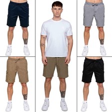 Kruze Mens Cargo Shorts Combat Elasticated Waist Summer Cotton Chino Half Pants
