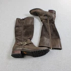 Timberland Knee High Boots Women 8 Brown Leather Suede Harness Buckle Zipper Y2K