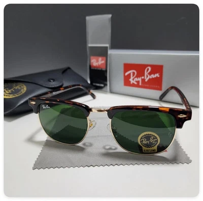 Ray-Ban Sunglasses RB3016 Clubmaster Classic Tortoise Frame Green Lenses 51mm - Image 1 of 4