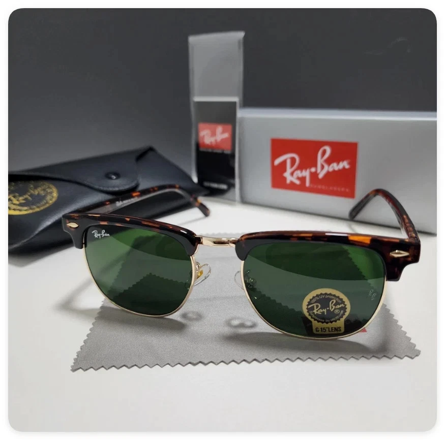 Ray-Ban Clubmaster RB3016 Black Sunglasses with Green Lenses