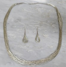 Flüssiges Sterlingsilber Multi Strang Halskette & Ohrringe Set ~ 48,6 g ~ 3-C295