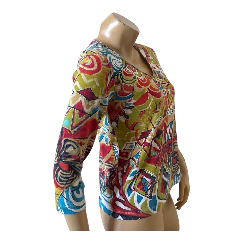 Camisa informal boho colorida manga 3/4 abstracta artística talla 0 CHICOS Foto 3 de 4