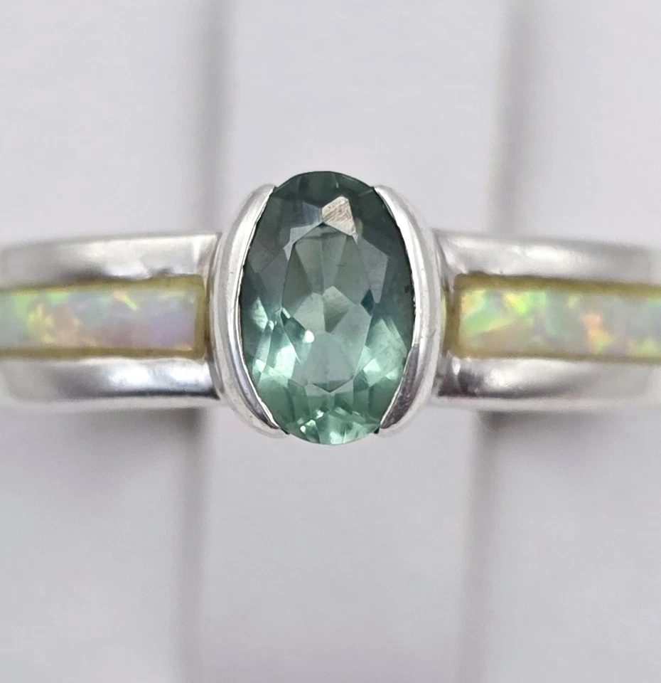 Vintage Signed Sterling Silver Aquamarine Opal Gemstone Ring Signed Native MF - Image 4 of 4