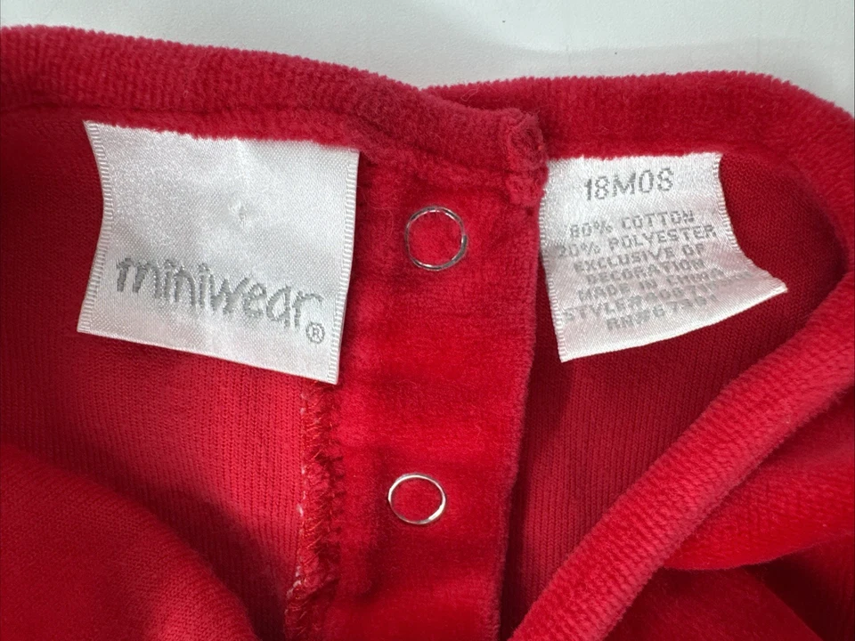 Miniwear bebê meninas vestido de Papai Noel veludo vermelho Natal feriado 18 meses acabamento de pele - Imagem 4 de 4