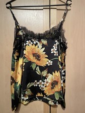 Hallhuber Top Satin Spitze gelb-schwarz Sonnenblumen Gr. 38 + Gratis Bluse dazu