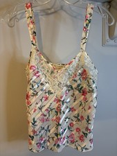 VTG VICTORIA  S SECRET Ivory Floral  Lace Camisole Tank S Gold Label Metallic