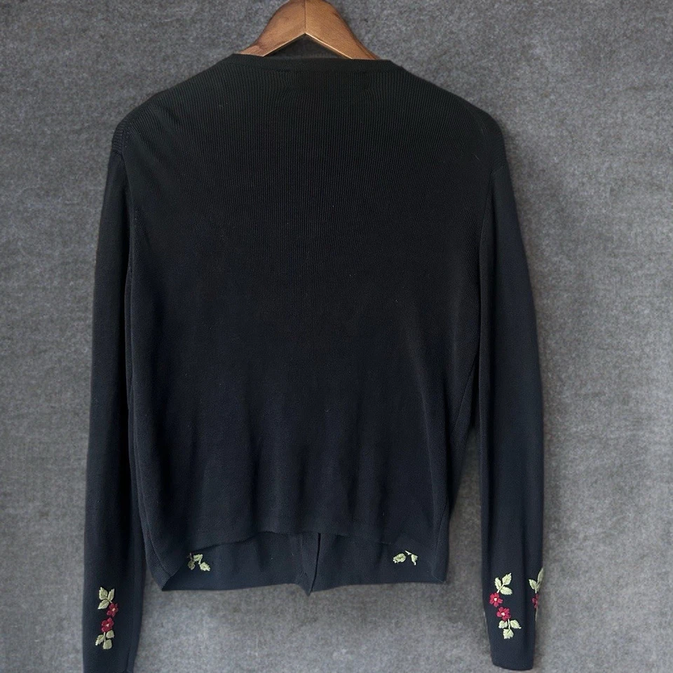 Joseph A. Cárdigan Floral Bordado Seda Negro | 100% Seda | Talla L Foto 2 de 4