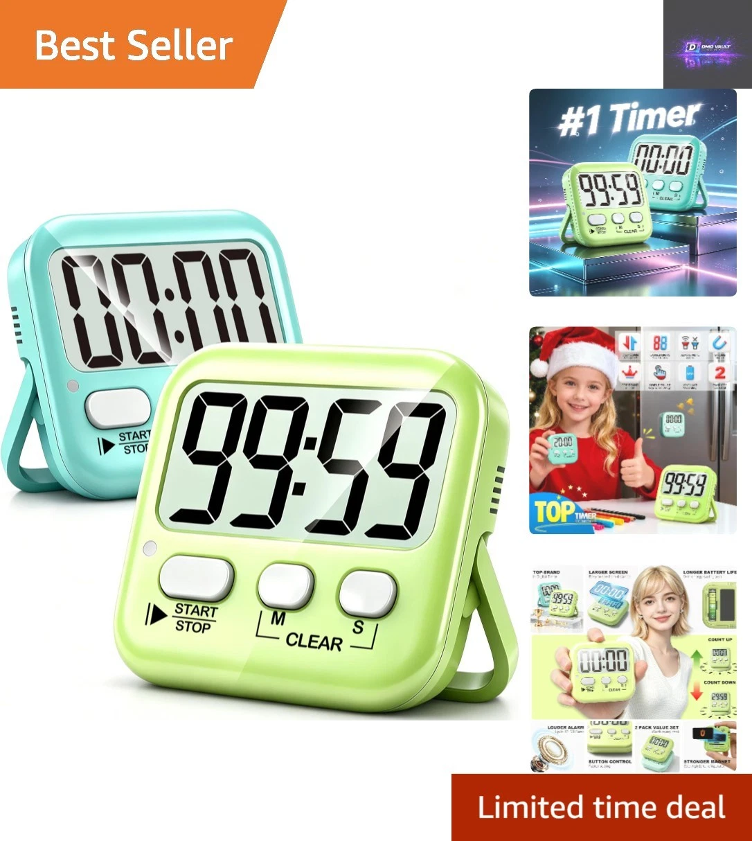 Fun & Functional 2 Pack Countdown Timers with Magnetic and Kickstand Features