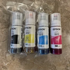 Genuine Epson OEM T522 Black/Cyan/Magenta/Yellow Refill Ink - 4 Bottle Kit 522