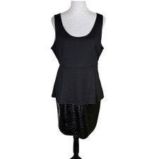 Catherine Malandrino 14 Black Knit Sleeveless Faux Patent Leather Peplum Dress