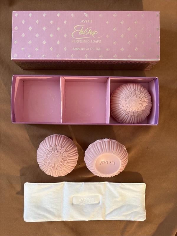 Vintage Avon Elusive Perfumed Soaps In The Original Artistic Box. 3 Soap Set.