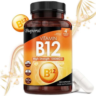 Vitamin B12 High Strength 1000mcg 120pcs, Boosts Brain Function & Nervous Health