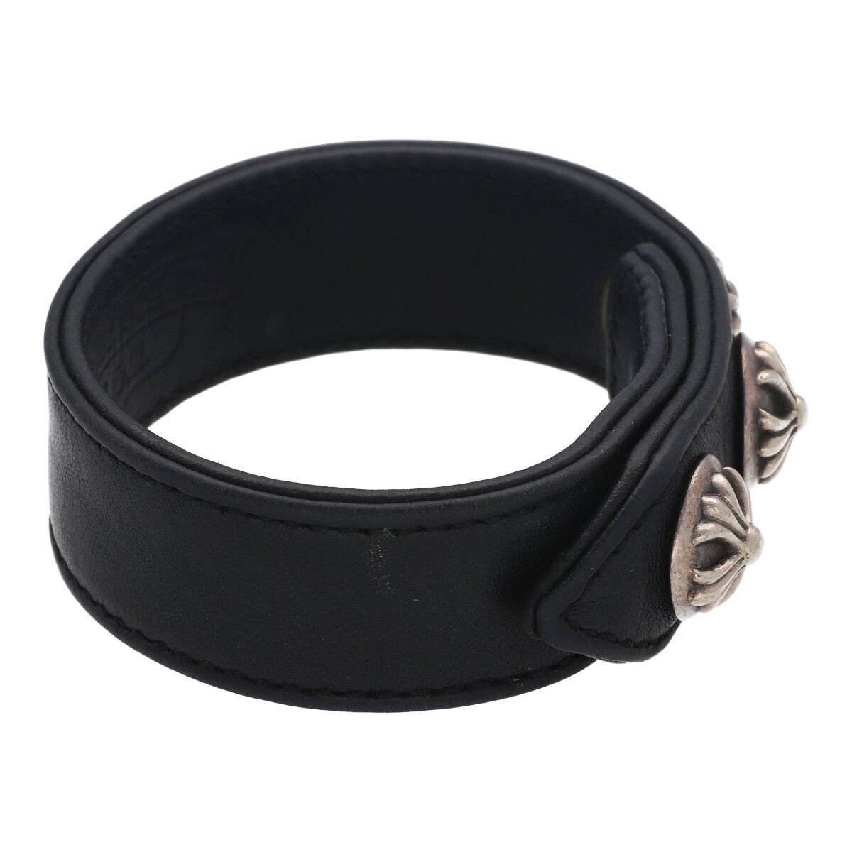 CHROME HEARTS 3 Button 2 Snap Leather Bracelet SV925 Men s