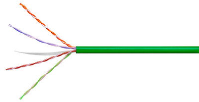  Category 6 U/UTP Cable, plenum, green jacket, 4 pair count. ETL verified