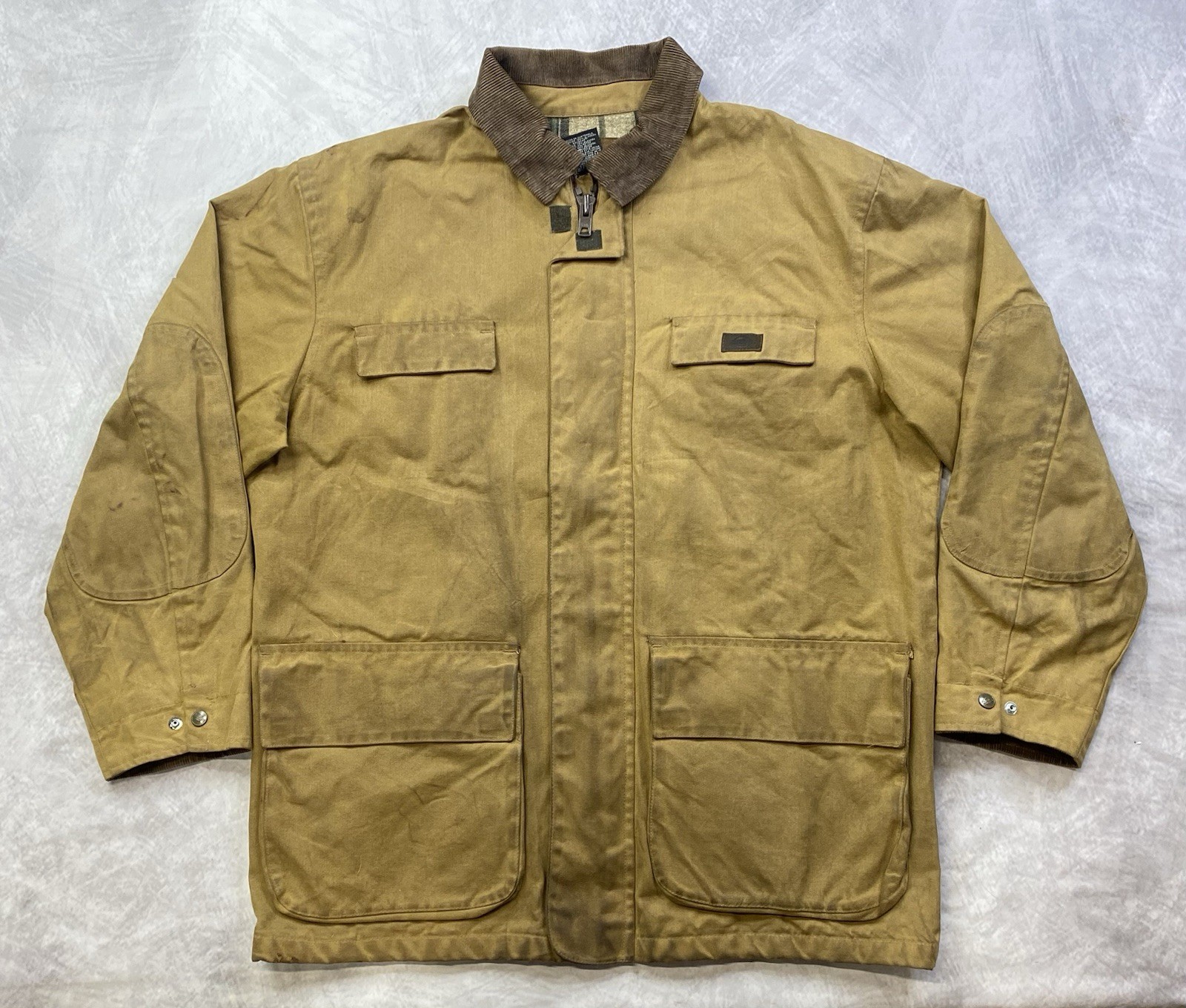 Dickies Flannel-Lined Waxed Cotton Chore Coat Work Jacket Size L Oilskin