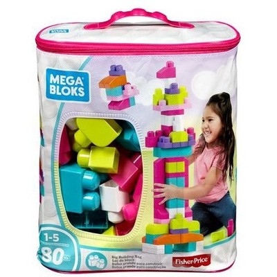 MEGA BLOKS - Big Building Bag Pink, 80 Piece Toddler Buiding Toy Set