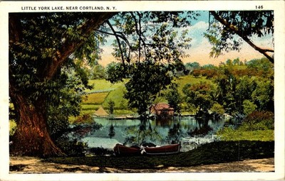 Little York Lake Cortland NY c1950s Linen Postcard Miller Paper Unused