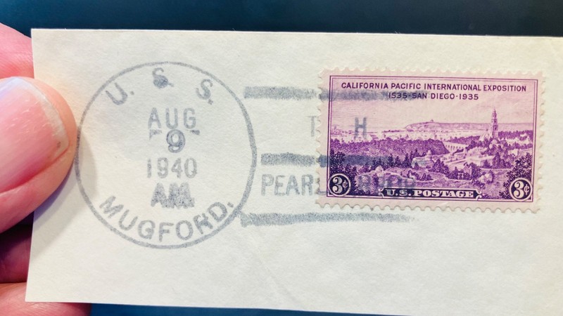 1940 ship cancel on piece of USS USS Mugford, a destroyer, posted Pearl Harbor.