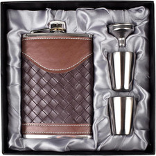 Hip Flasks for Men 8Oz Leather Flask Gift Set,304 Stainless Steel Flask Set W/Fu
