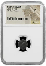 Sicily, Akragas, c. 338-317 BC. AR Hemidrachm Crab; small M above / Horse gallop