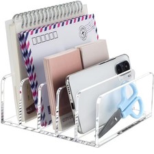 Vertical Letter Sorter, 5 Slot Acrylic Desk Organizer, Mail Document Holder