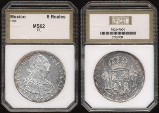 🔥 1793 MEXICO 8 REALES (MINT STATE in OLD HOLDER) AWESOME !! 🔥NR & FREE SHIP🔥