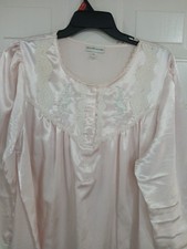 Vintage MISS ELAINE Pink Satin Brushed Inside Nightgown Lace Cottage Core XL