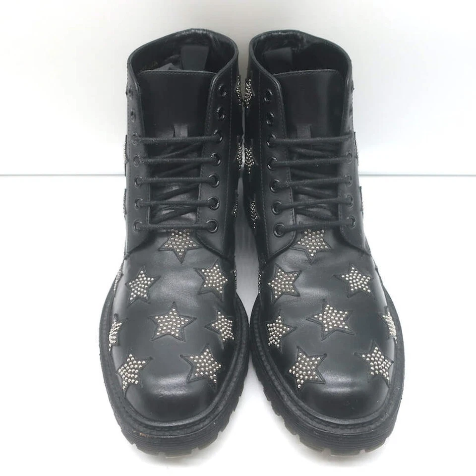 Botas de Combate Saint Laurent Star Tachonadas con Cordones Cuero Negro Talla 40.5 Foto 4 de 4