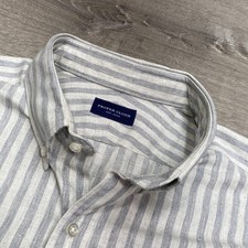 Proper Cloth Shirt Mens 16.75 34.5 Grey White Striped Button Down 10629
