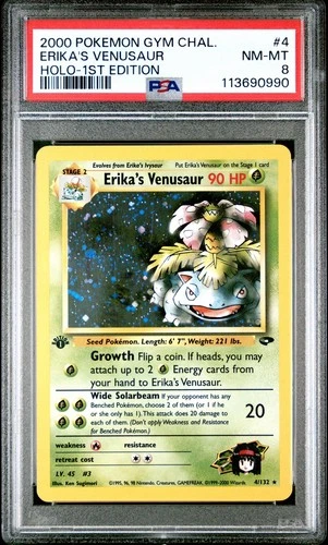Erika's Venusaur Holo Rare Gym Challenge 1st Edition PSA 8 NM POTENTIAL PSA 10!