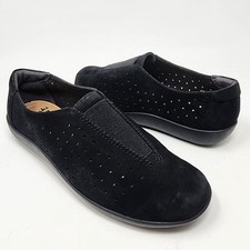 Clarks Slip-on Comfort Shoes Women 7M Medora Gemma Black Nubuck Leather Cushion