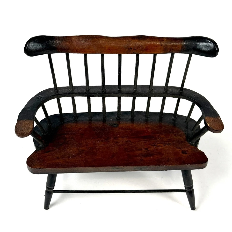 Banco de Colección Escala de Juego Miniatura Estilo Windsor Madera Marrón Husillo Casa de Muñecas Foto 2 de 4