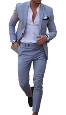 Dbutiy Men's Linen Suits 2-Piece Set - Summer Beach Wedding Groom Suit for Men