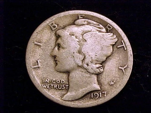 1917-D Mercury Dime, Very Good Grade.