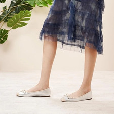 C.Paravano Size 41 Women s Silver/Cream Ballet Flats Square Toe Dressy Shoes