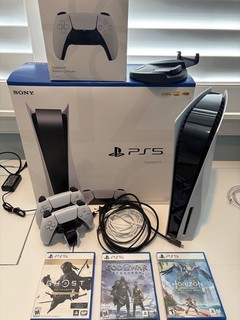 PS5 CONSOLE 1 TB Disc Version BUNDLE: 2 Controllers Charge Base & 3 GAMES!
