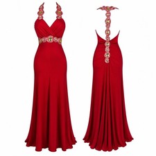 Vintage Red Halter Maxi Dress, Y2K Embellished Evening Gown, Prom Dress