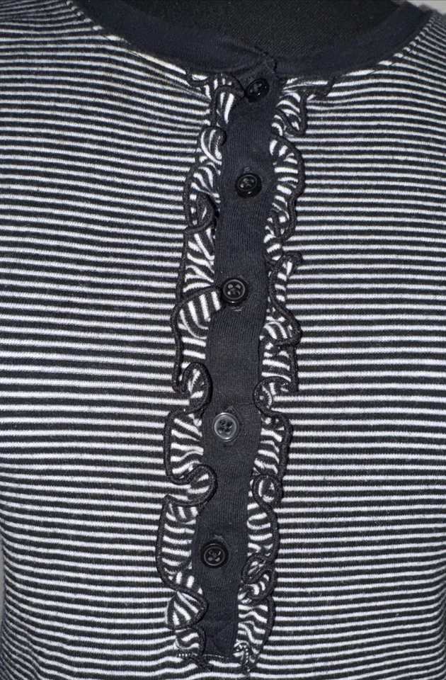 Chic Lauren Ralph Lauren Pijama Camisa para Dormir Talla M Negro Blanco Rayas Jersey Tejido Foto 3 de 4