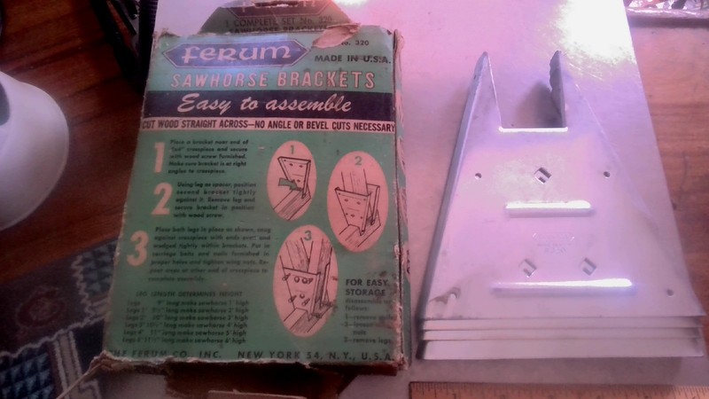 1950s Ferum USA Steel SAW HORSE BRACKETS (2 pair-1 saw horse) NIB NOS