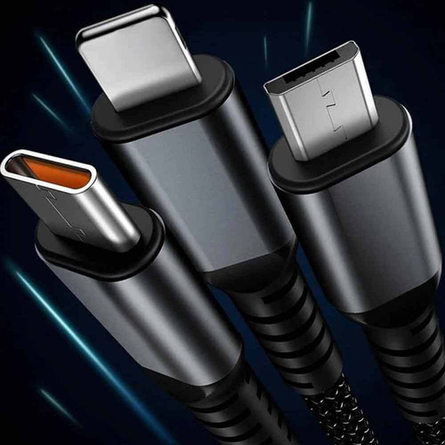 3-in-1 Super Fast Charging Cable USB Fast Charging 1.2 m Transparent Luminous - Picture 10 of 12
