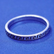 Size 7.25, vtg WJ Sterling silver handmade ring, hopi 925 band with Greek key