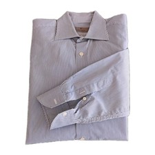 Canali Impeccabile Blue White Striped Dress Shirt Mens 42 16.5 Italy   Flat Ship