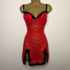 Native Intimates Y2K 38C Babydoll Vintage Red Lace Lingerie Cami Black Trim