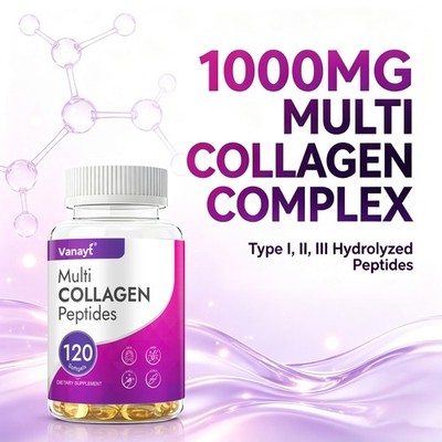 Collagen Peptides Types I, II, III 1000mg with Vit C Anti-Aging Skin Capsules