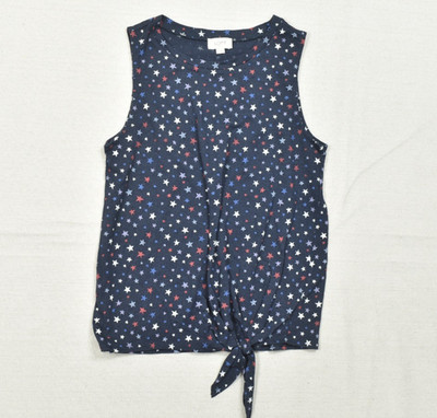 LOFT Outlet Womens Size M Navy Blue Star Print Sleeveless Knit Top Front Tie Hem
