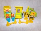 Vtg Lot of 13 Fisher Price Little People Construction Workers Signs, Forklift..